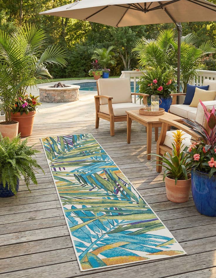 Detail image of 2' 7 x 12' Easy-Clean Botanical Indoor / Outdoor Runner Rug