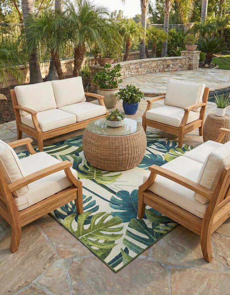 Detail image of 7' 10 x 7' 10 Washable Botanical Indoor / Outdoor Square Rug