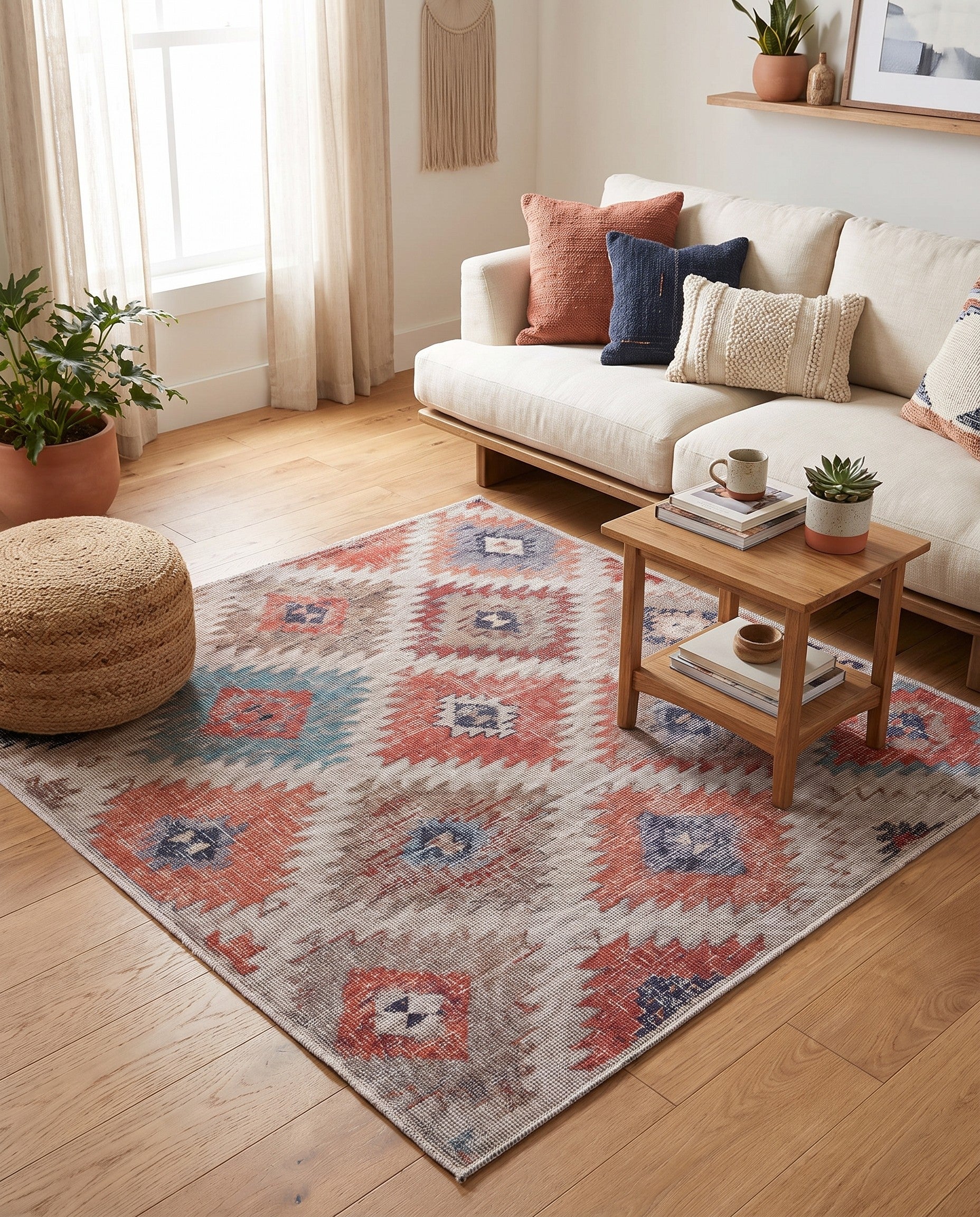 Rust red and Beige Washable Sisu Square Rug