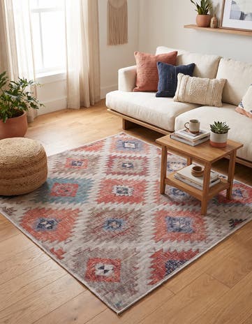 Rust red and Beige Washable Sisu Square Rug