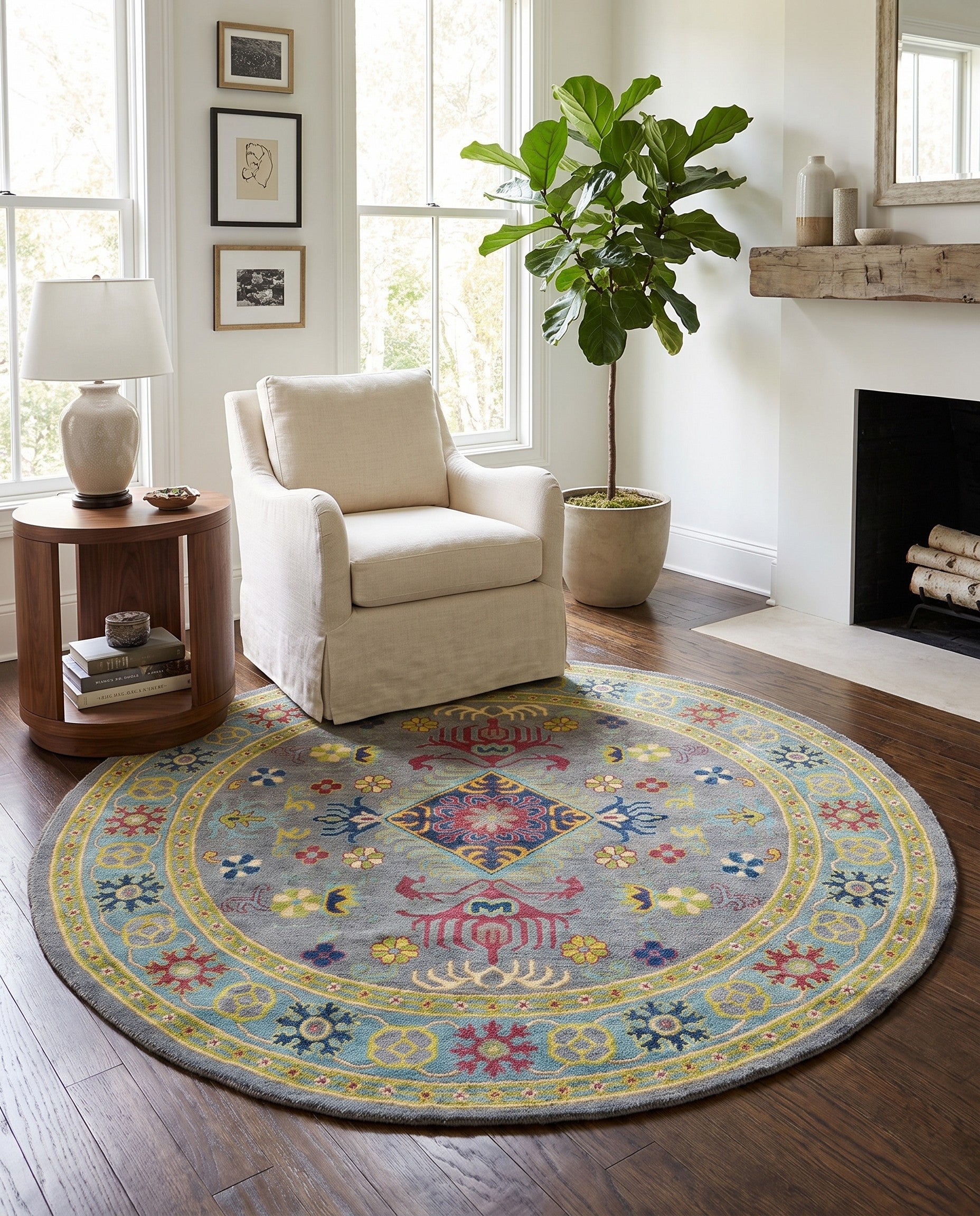 5' 9 x 5' 10 Hand Knotted Kazak Round Rug