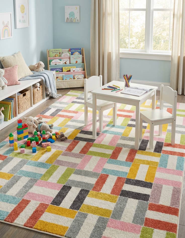 Detail image of 5' 3 x 8' Checkered Whimsy Kids Rug