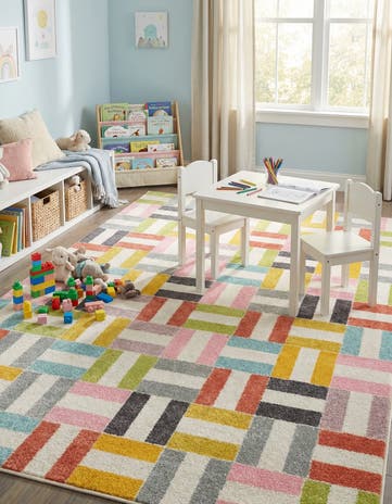 5' 3 x 8' Checkered Whimsy Kids Rug