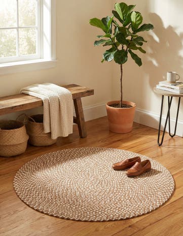 Light Brown Handmade Tweed Braided Jute Round Rug