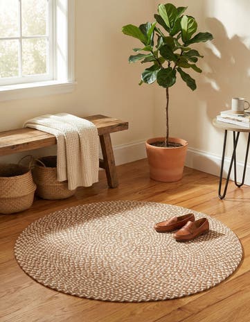Light Brown Handmade Tweed Braided Jute Round Rug