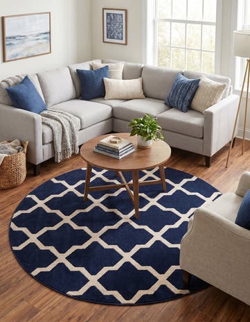 Navy Blue Lattice Round Rug