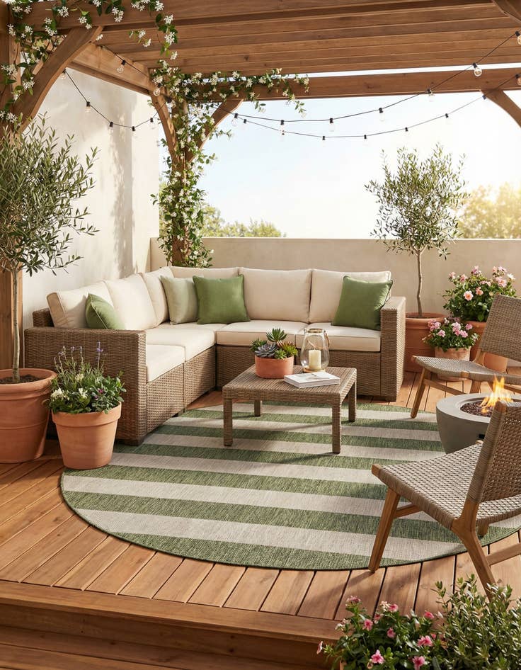 Detail image of 7' 10 x 7' 10 Washable Ribbon Indoor / Outdoor Round Rug