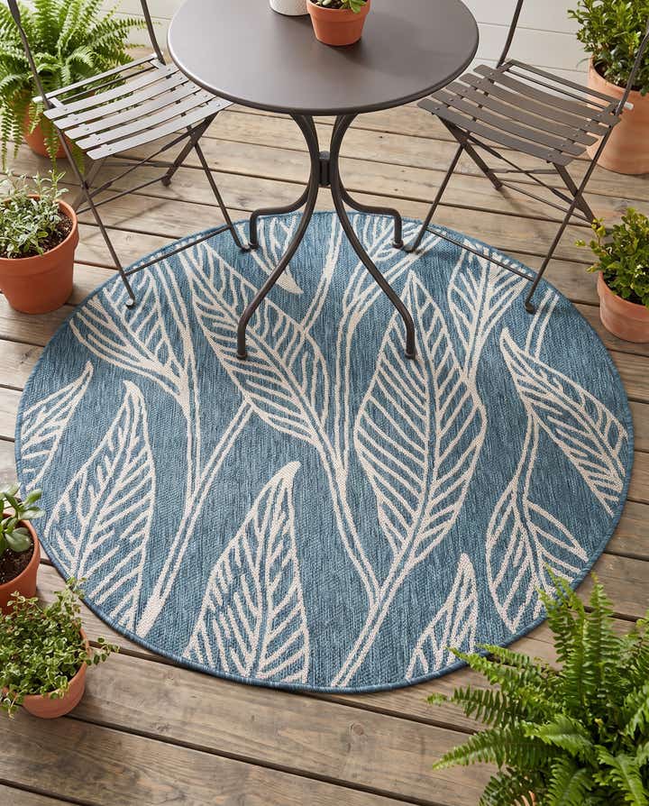 4' x 4' Easy-Clean Botanical Indoor / Outdoor Round Rug
