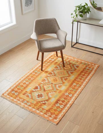 3' x 4' 10 Hand Woven Kilim Waziri Wool Rug