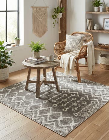 Stone Gray Bohemian Trellis Square Rug