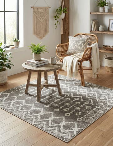 Stone Gray Bohemian Trellis Square Rug