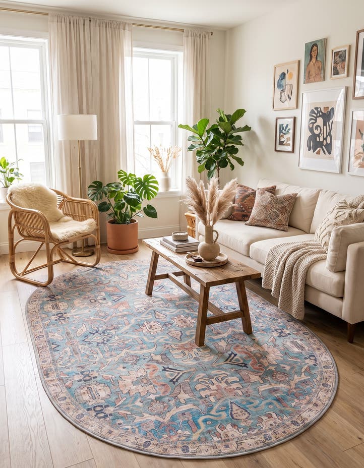 5' 3 x 8' Washable Nostalgia Oval Rug