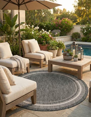 7' 10 x 7' 10 Easy-Clean Border Indoor / Outdoor Round Rug