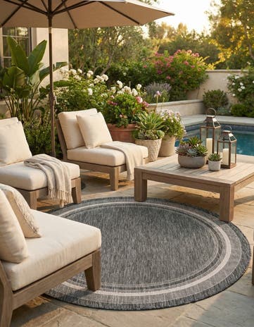 7' 10 x 7' 10 Easy-Clean Border Indoor / Outdoor Round Rug
