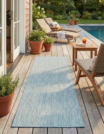 Aquamarine Easy-Clean Solid Indoor / Outdoor Runner Rug