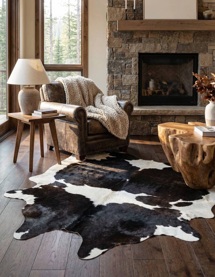 Detail image of 5' x 5' 2 Cowhide Leather Square Rug