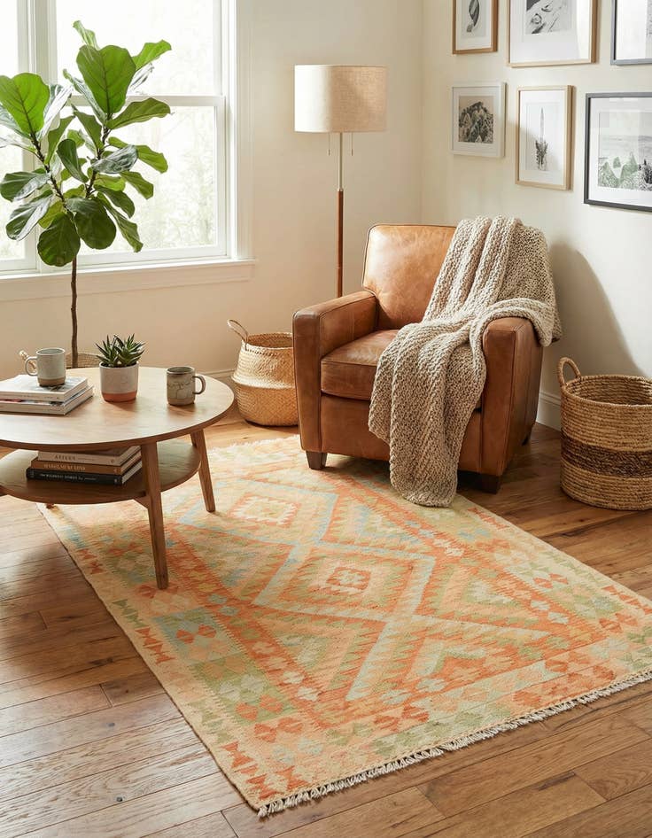 Detail image of 3' 2 x 4' 9 Hand Woven Kilim Waziri Wool Rug