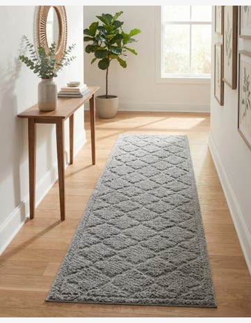 Gray Trellis Shag Runner Rug