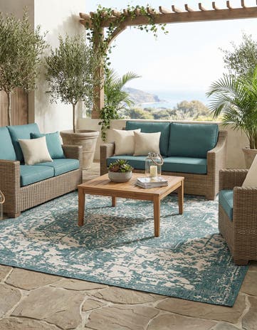 Teal Easy-Clean Jill Zarin Dubai Indoor / Outdoor Rug