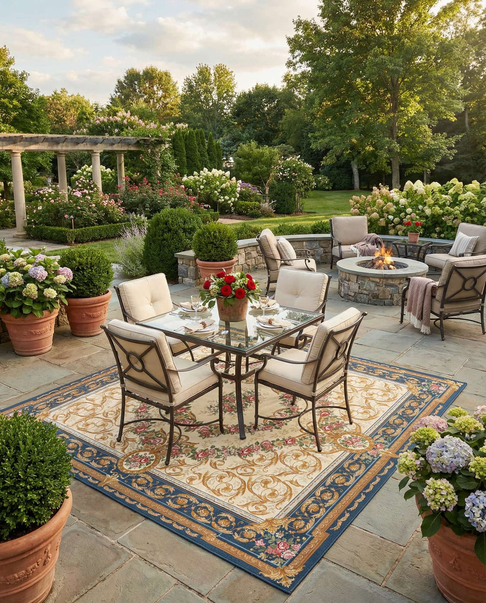 10' x 10' Easy-Clean Traditional Indoor / Outdoor Square Rug
