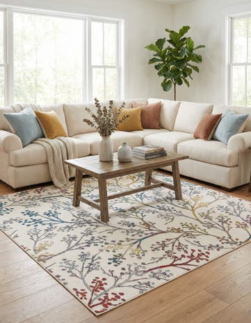 Ivory Blossom Square Rug