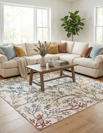 Ivory Blossom Square Rug