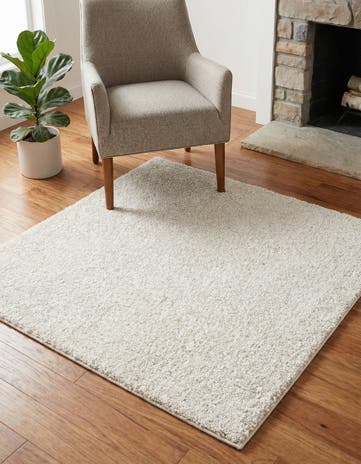 Ivory Solid Frieze Square Rug