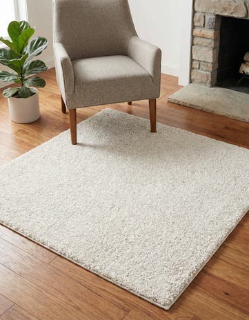 Ivory Solid Frieze Square Rug