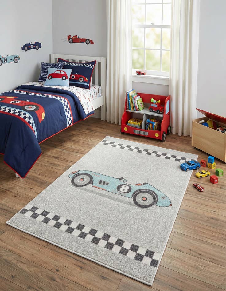 Detail image of 4' x 6' Racecar Whimsy Kids Rug