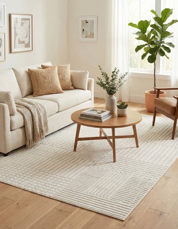 Ivory White Textura Designer Rug