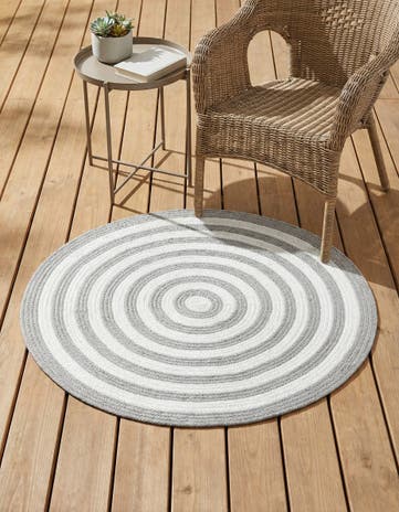 Gray and White Easy-Clean Eco Verse Washable Indoor / Outdoor Round Rug
