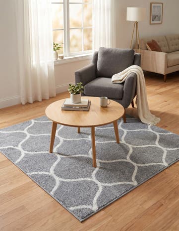 Light Gray Lattice Frieze Square Rug