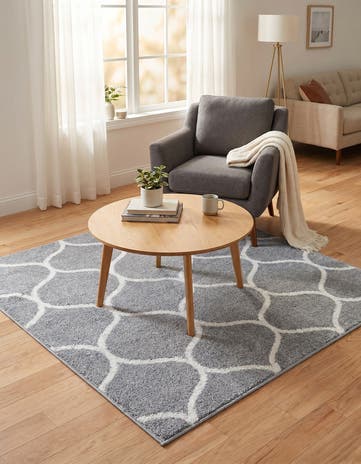 Light Gray Lattice Frieze Square Rug