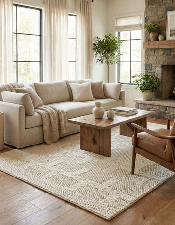 Ivory Hand Woven Lana New Zealand Wool Rug