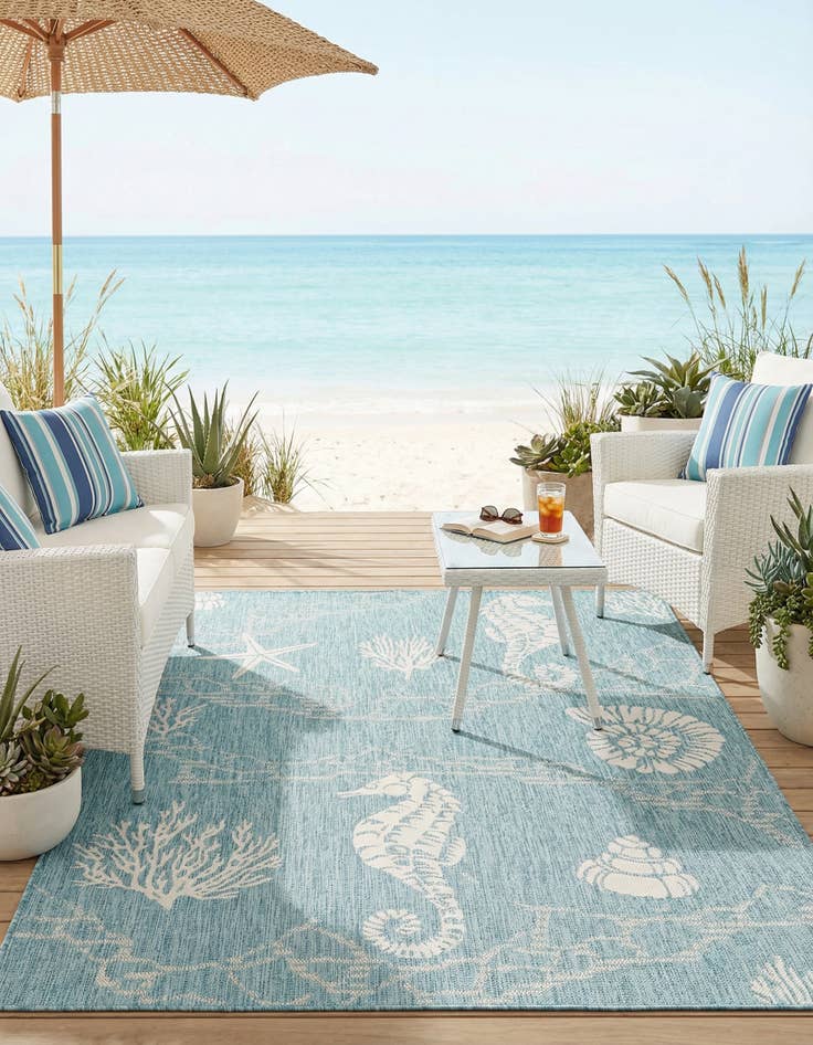 Detail image of 5' 3 x 8'  Washable Coastal Indoor / Outdoor Rug