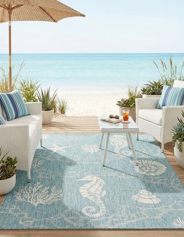 Aqua Easy-Clean Coastal Indoor / Outdoor Rug