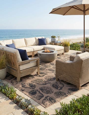 Brown and Black Easy-Clean Coastal Indoor / Outdoor Square Rug
