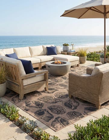 Brown and Black Easy-Clean Coastal Indoor / Outdoor Square Rug