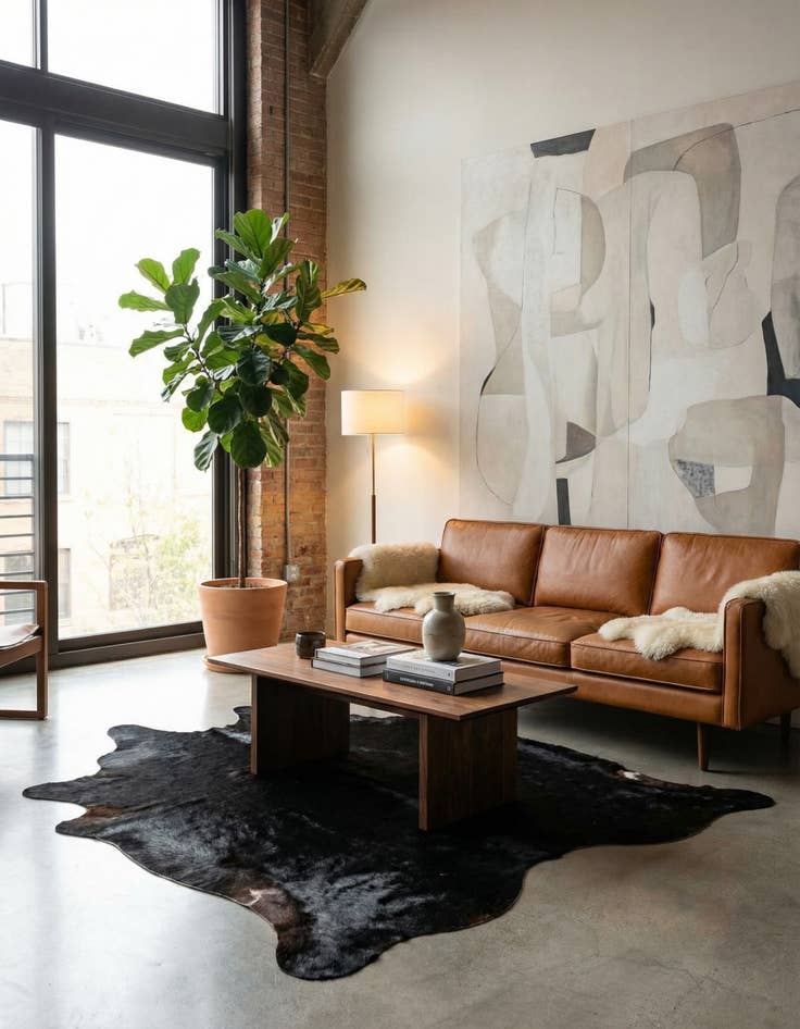 Detail image of 5' 9 x 6' 9 Cowhide Leather Rug