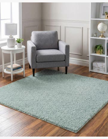 Sage Green Soft Solid Shag Square Rug