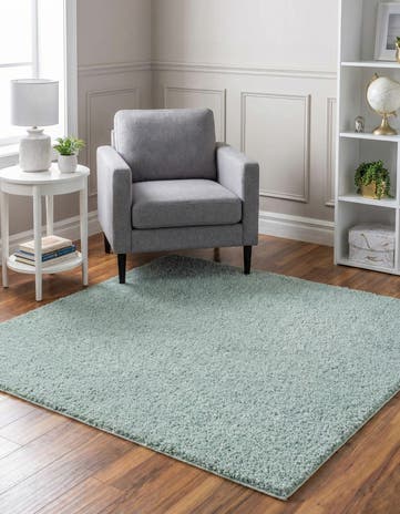 Sage Green Soft Solid Shag Square Rug