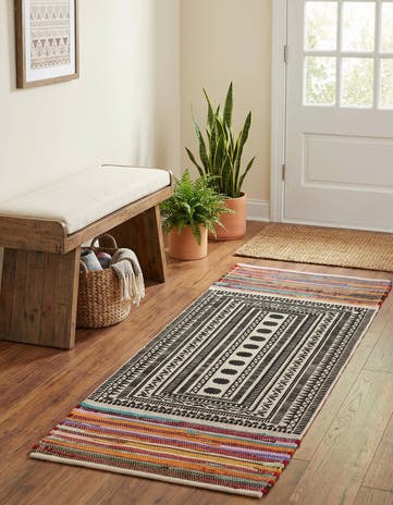 2' x 5' 1 Hand Braided Chindi Cotton Runner Rug