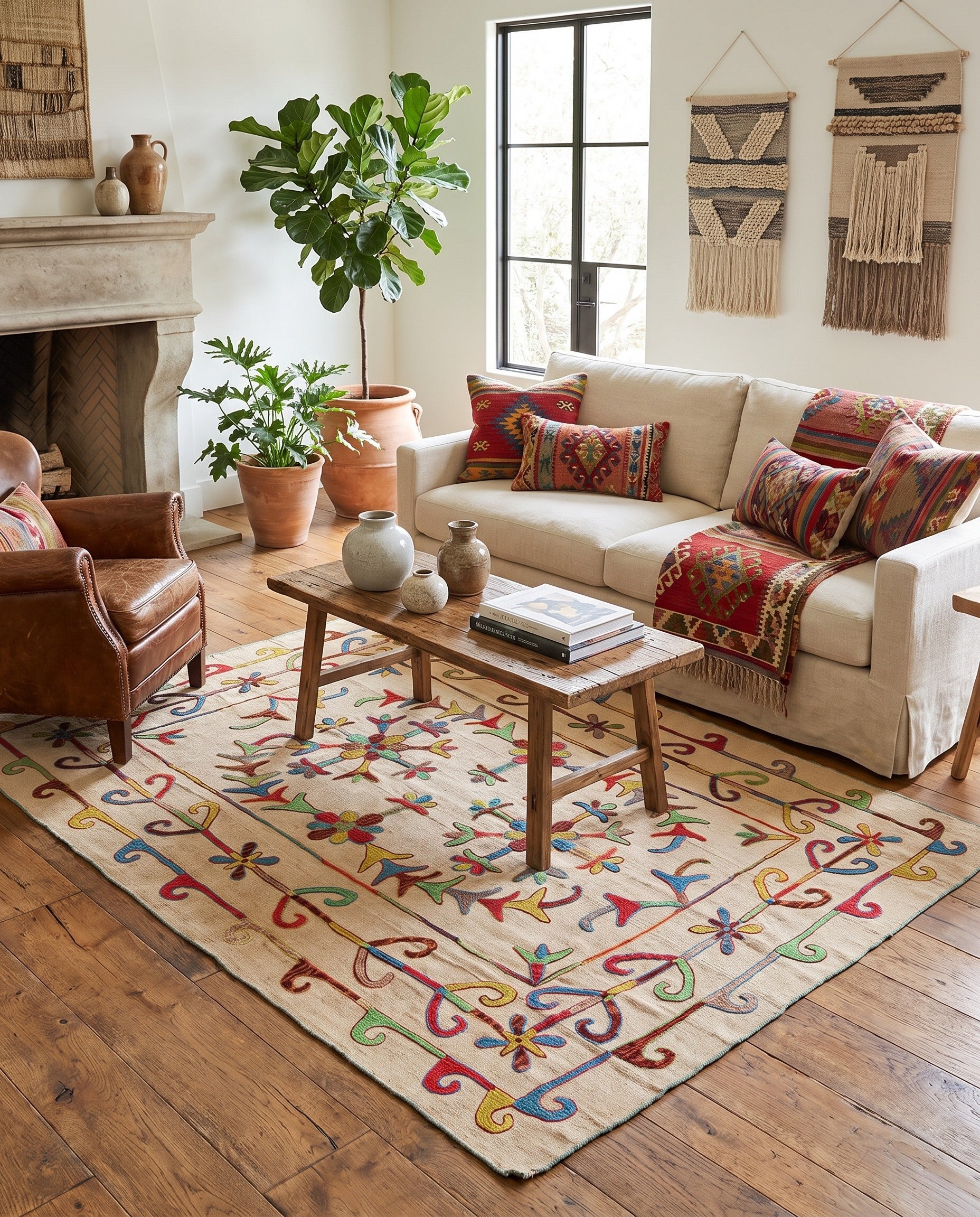 5' 7 x 7' 4 Hand Woven Kilim Suzani Wool Rug