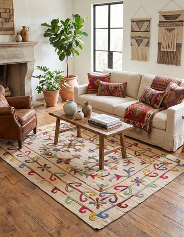 5' 7 x 7' 4 Hand Woven Kilim Suzani Wool Rug