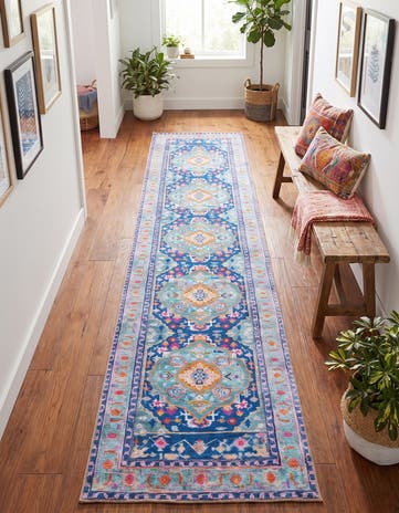Blue Washable Timeless Runner Rug