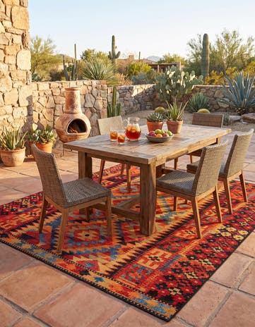 7' 10 x 7' 10 Easy-Clean Tribal Indoor / Outdoor Square Rug