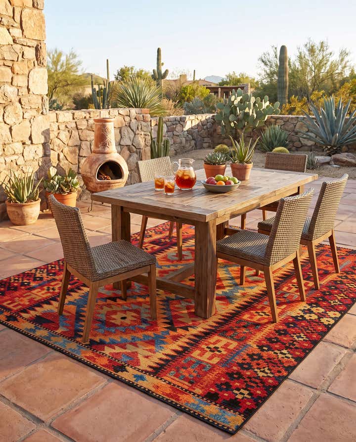 7' 10 x 7' 10 Easy-Clean Tribal Indoor / Outdoor Square Rug