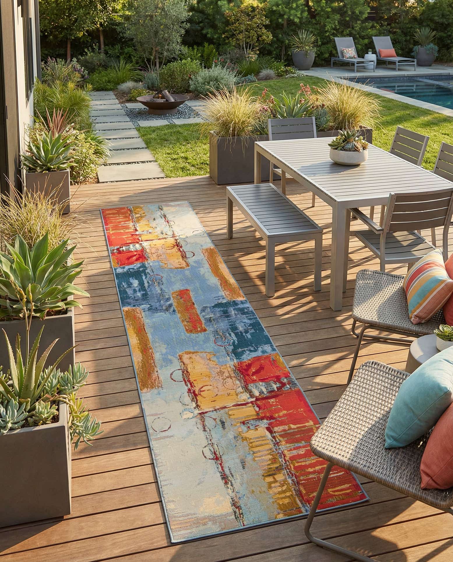 2' 7 x 12' Easy-Clean Modern Indoor / Outdoor Runner Rug