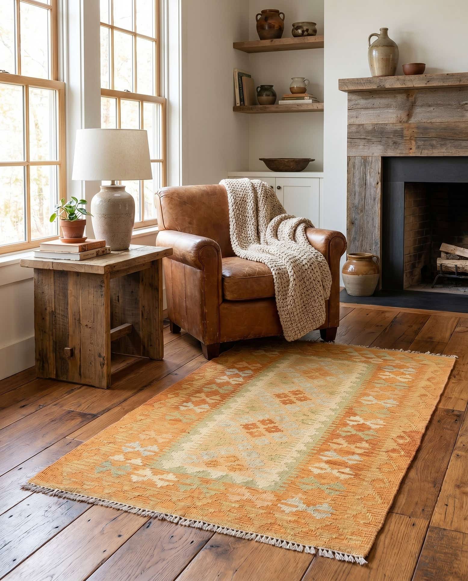2' 7 x 4' 3 Hand Woven Kilim Waziri Wool Rug