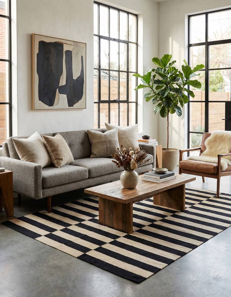 Detail image of 4' 3 x 5' 11 Hand Woven Kilim Modern Wool Rug